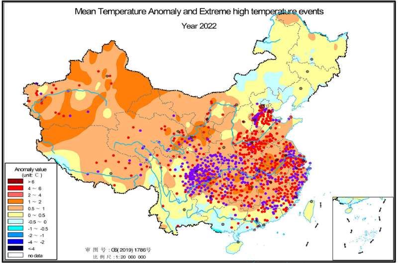 Warm and dry climate over China in 2022 with extreme heatwaves and droughts