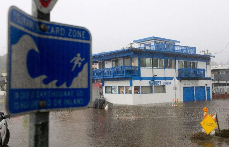 Waters have rised in a flooded neighborhood in Aptos, California
