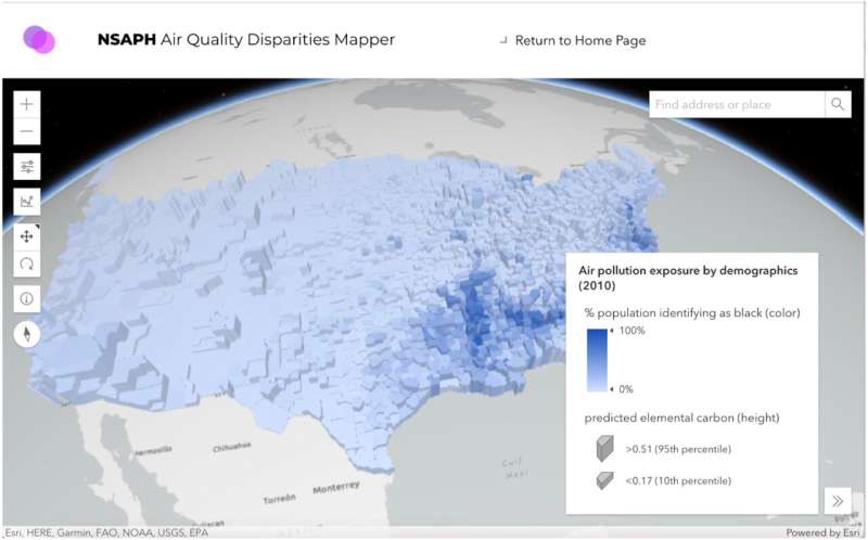 Web-based tool provides insights into disparities in exposure to fine particulate airborne matter