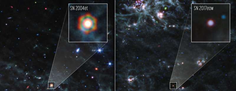 Webb Locates Dust Reservoirs in Two Supernovae