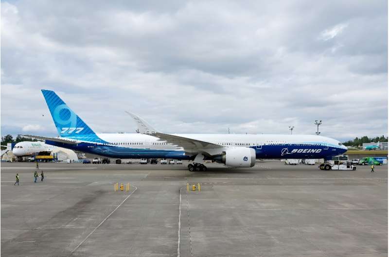 A 777-9, the last generation of the 777 family, is seen in Everett, Washington in June 2024