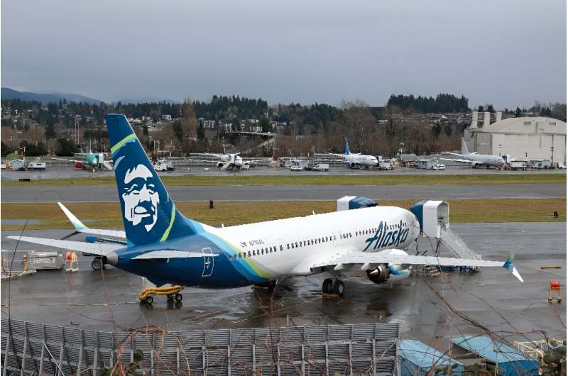 A Boeing 737 MAX 9 for Alaska Airlines is pictured along with other 737 aircraft at Renton Municipal Airport