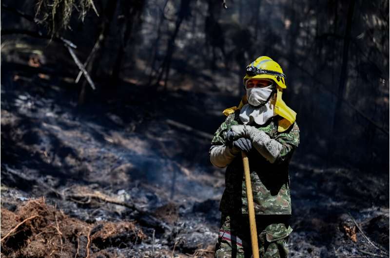 A firefighter in Nemocon, Colombia on January 26, 2024