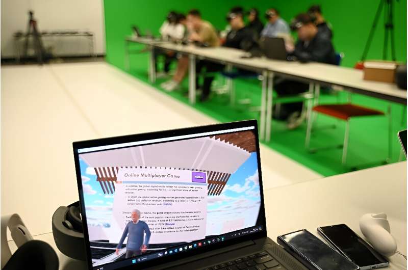 Ein Laptop-Bildschirm zeigt die Ich-Perspektive eines Virtual-Reality-Headsets, das ein Student der Hong Kong University of Science and Technology trägt.