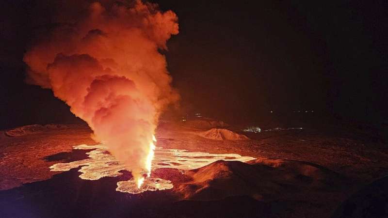 A volcano in Iceland is erupting again, spewing lava and cutting heat and hot water supplies