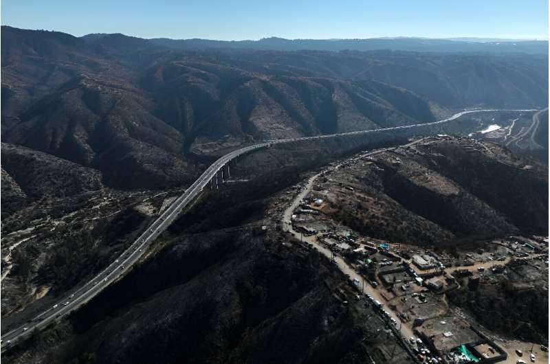 Aerial view after the forest fires in Valparaiso region