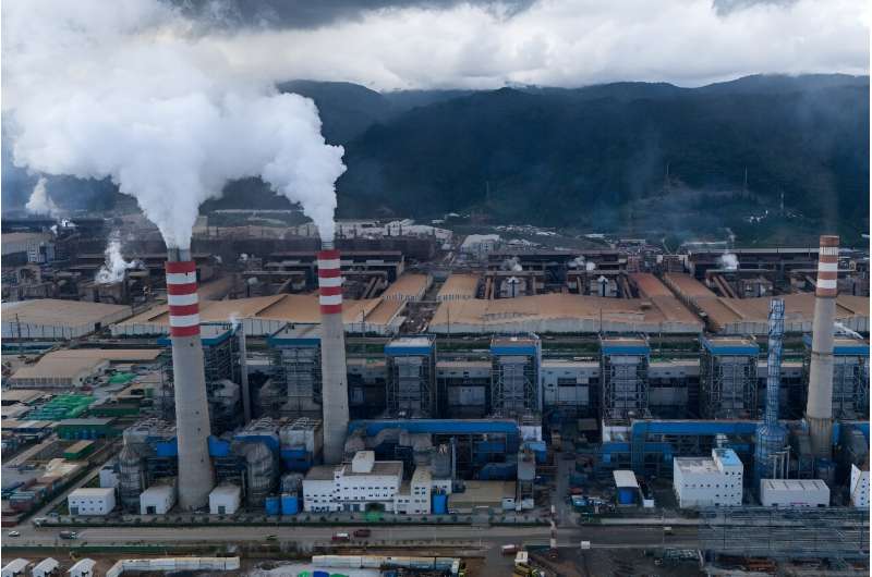 An aerial view of a nickel smelting plant Indonesia Weda Bay Industrial Park in Lelilef, North Maluku