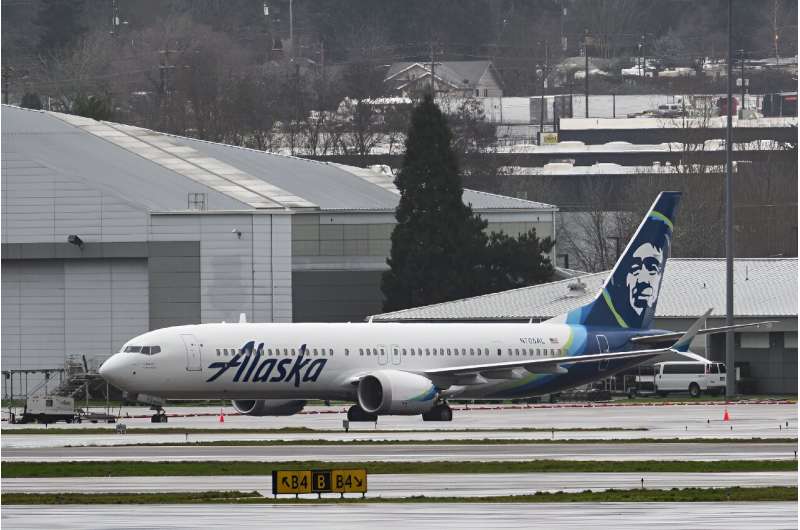 An Alaska Airlines Boeing 737 MAX 9 shown earlier this week following an emergency landing following a midair fuselage blowout