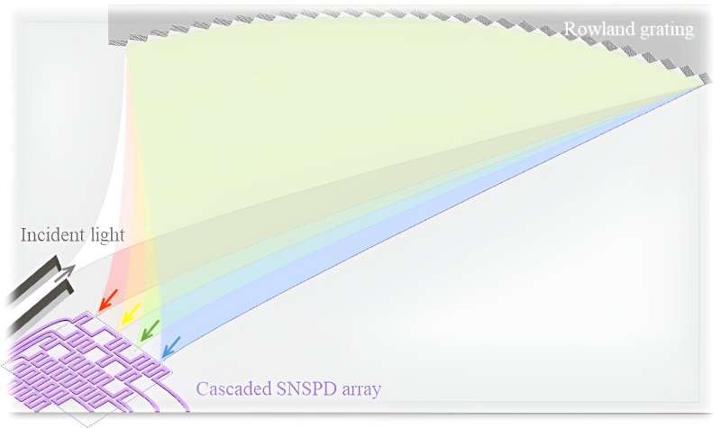 An on-chip photon-counting reconstructive spectrometer with tailored cascaded detector array