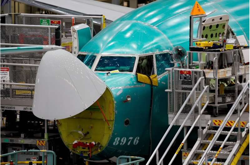 Boeing 737 MAX aircraft are seen in various states of assembly at the company factory in Renton, Washington