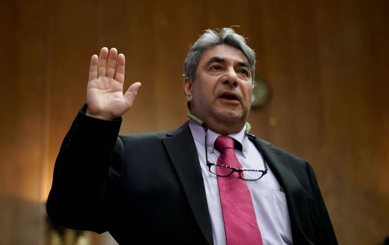 Boeing engineer Sam Salehpour gestures while testifying before a Senate subcommittee