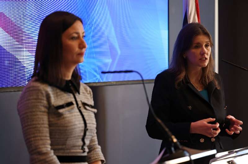 Britain's Science, Innovation and Technology Secretary Michelle Donelan (R) and European Commissioner for Innovation, Research, Culture, Education and Youth, Iliana Ivanova disagreed on whether British red tape was hampering the hiring process