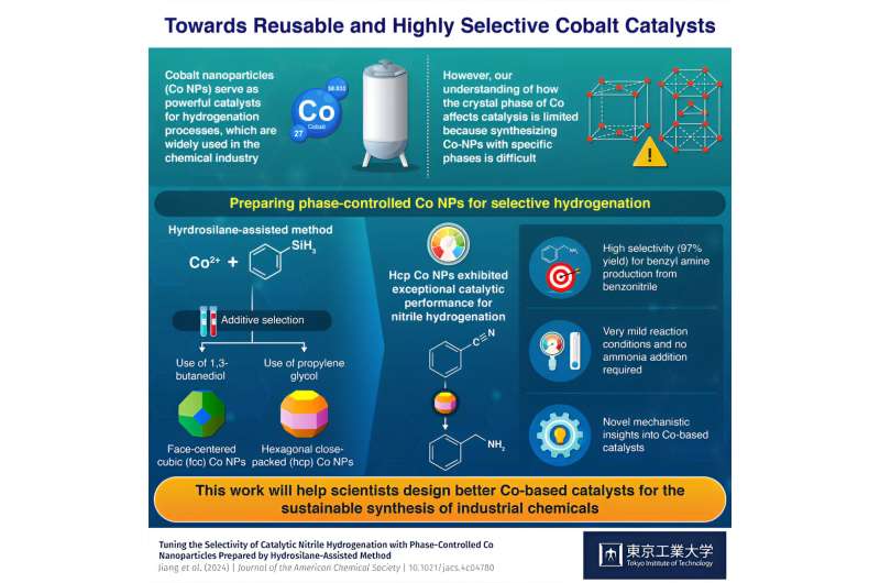 Crystal phase-controlled cobalt nanoparticles for hydrogenation
