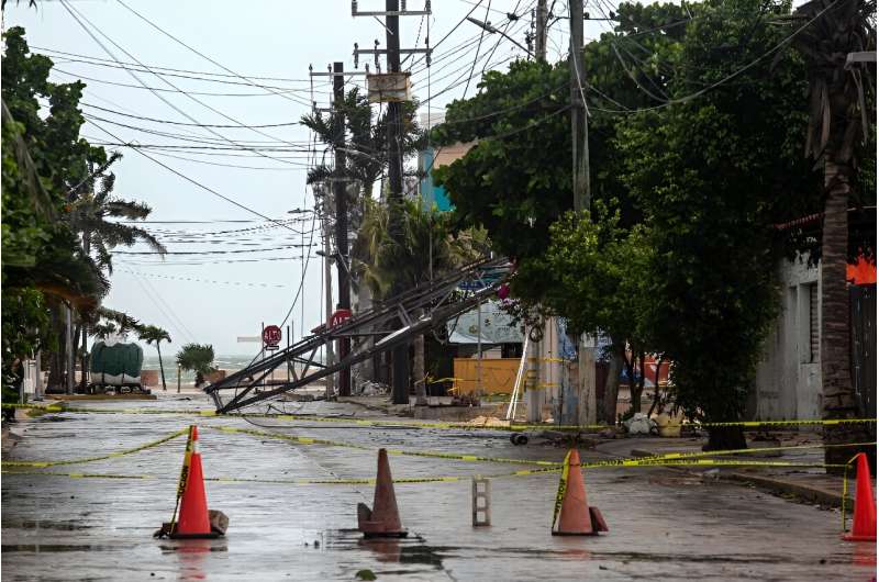Damage caused by the passage of Beryl is seen in Progreso, on Mexico's Yucatan Peninsula, on July 5, 2024