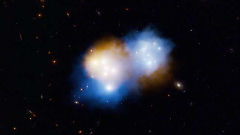 Dark matter flies ahead of normal matter in mega galaxy cluster collision