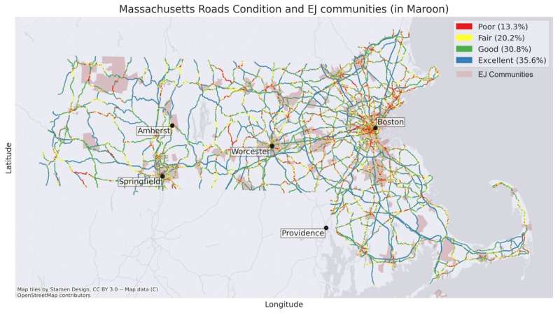 Disadvantaged communities in Massachusetts twice as likely to have poor roads—and pay the cost in gas