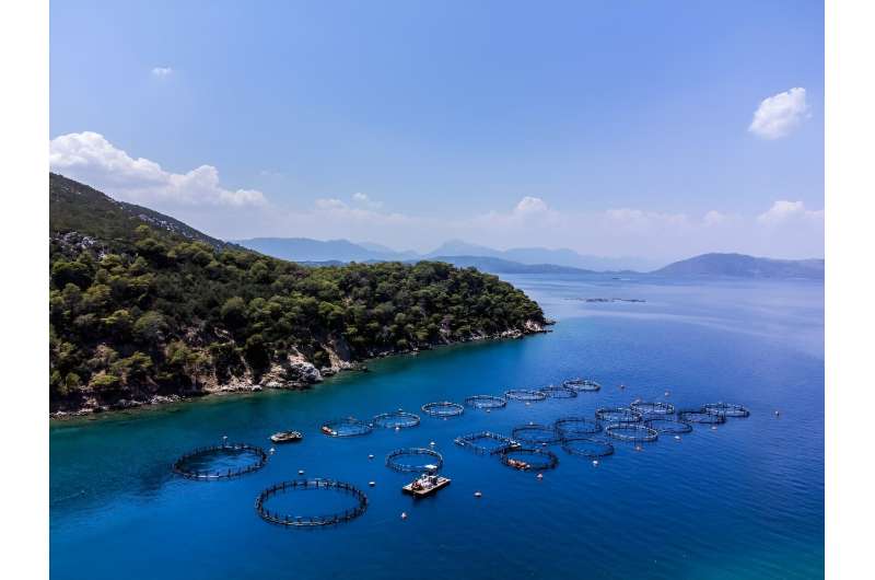 Fish farms off the Greek island of Poros