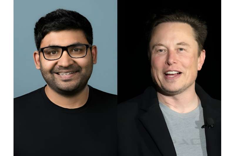 Former Twitter CEO Parag Agrawal (L) is among those suing new owner Elon Musk (R)