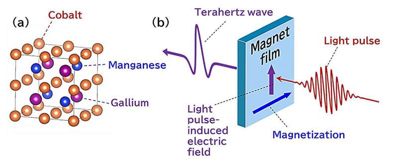 Generation of intense terahertz waves with a magnetic material