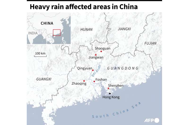 Heavy rain affected areas in China