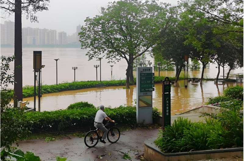Heavy rains have hit southern China, prompting tens of thousands to be evacuated, including in Qingyuan (pictured)