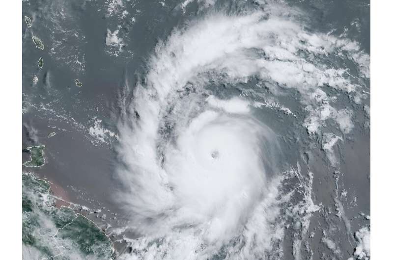 Hurricane Beryl is seen at 1340 GMT on June 30, 2024, in an image courtesy of the National Oceanic and Atmospheric Administration (NOAA)/GOES satellite
