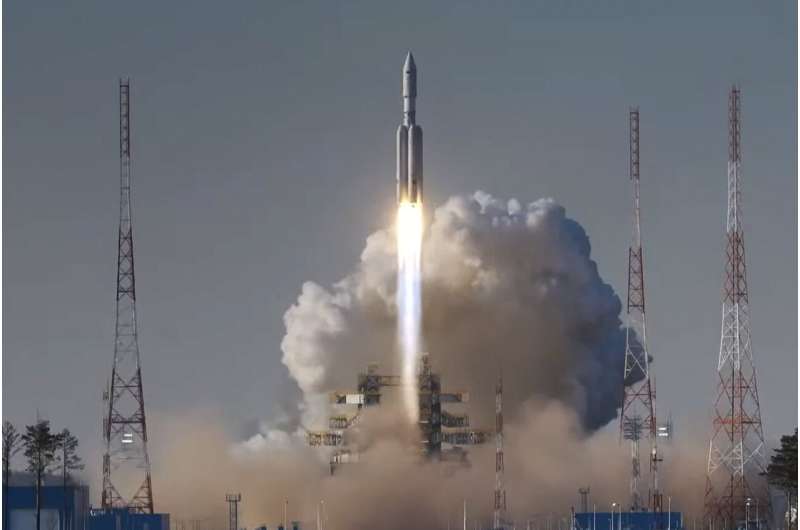 In Russia's Far East, a new heavy-lift rocket blasts off into space after two aborted launches