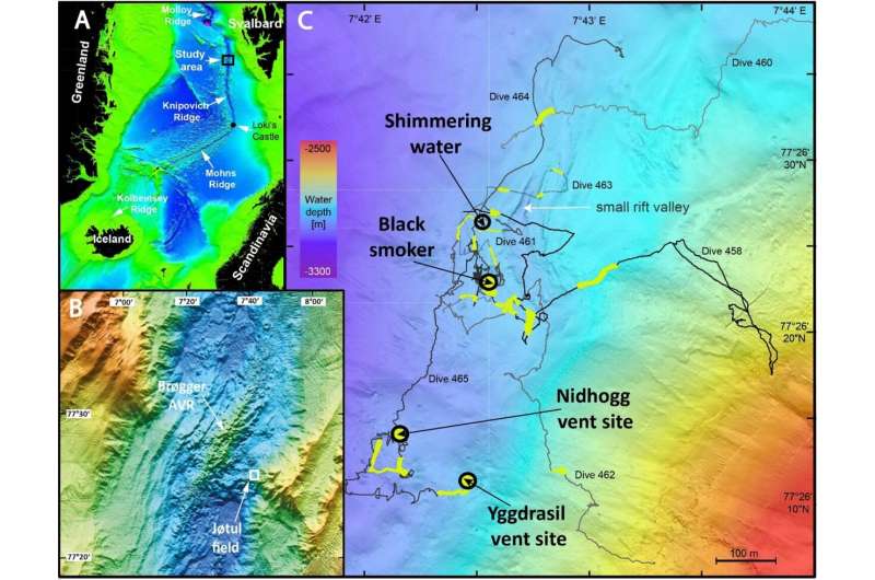 Исследование недавно открытых гидротермальных источников на глубине 3000 метров у Шпицбергена