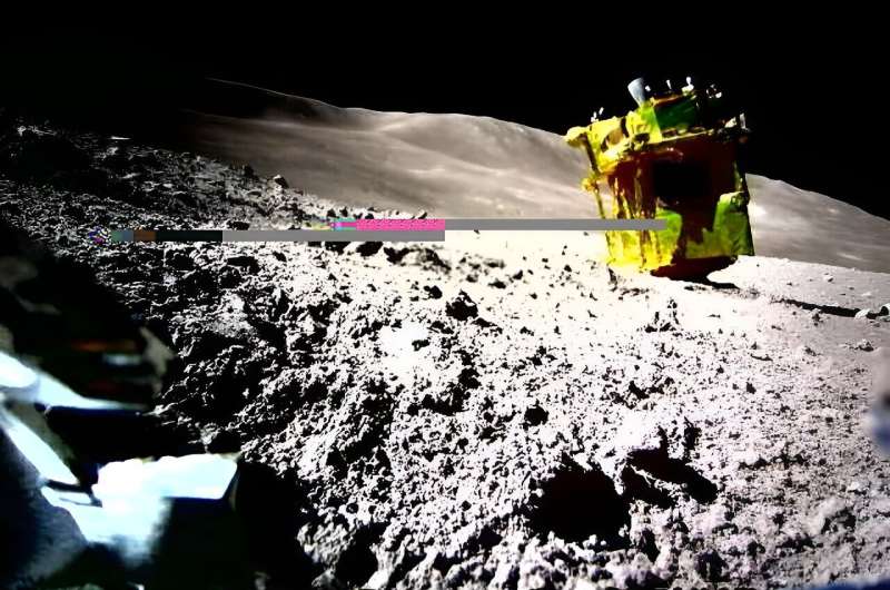 Japan's SLIM lunar lander seen in an image credited to JAXA, Takara Tomy, Sony Group Corporation and Doshisha University