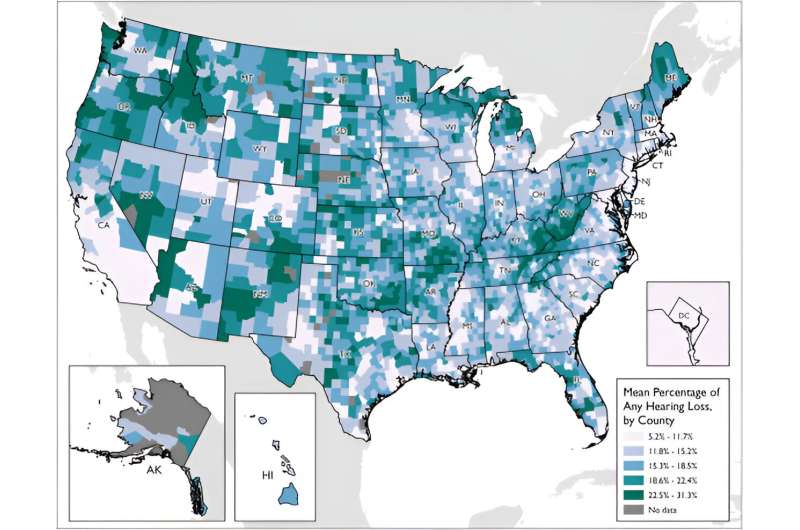 Jobs and geography may affect hearing: New study maps hearing loss by state and county across the US