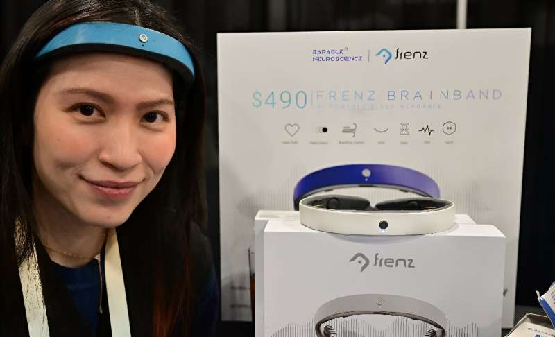 Kim Doan, head of investments at Earable, presents the &quot;Brainband&quot; at the Las Vegas tech show, January 7, 2024