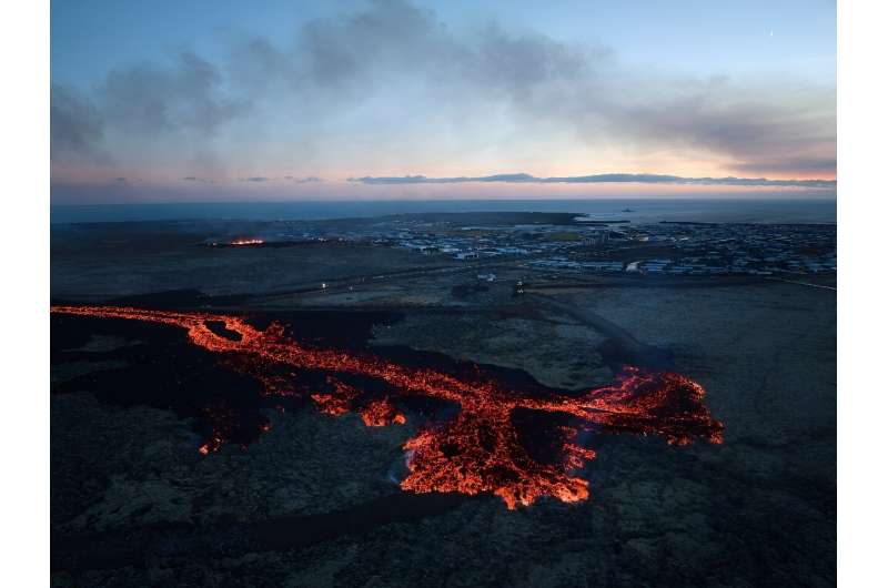 Lava from the volcanic eruption reached the town of Grindavik