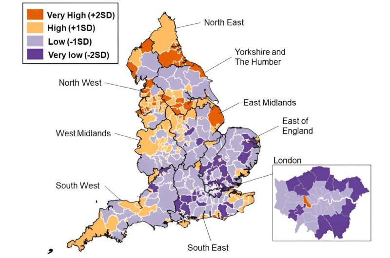 Living in the North of England increases risk of death from alcohol, drugs and suicide