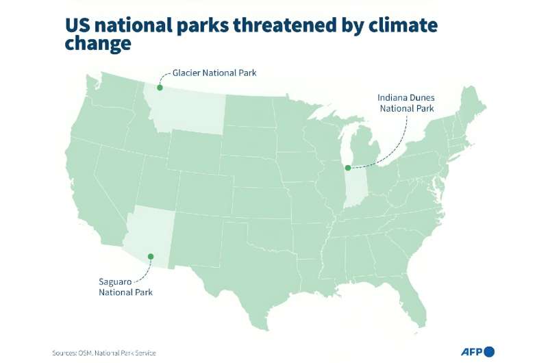 Map of US national parks threatened by climate change