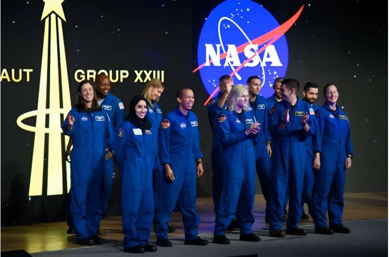 NASA Artemis astronaut candidates are seen on stage during a ceremony at Johnson Space Center in Houston, Texas, on March 5, 2024