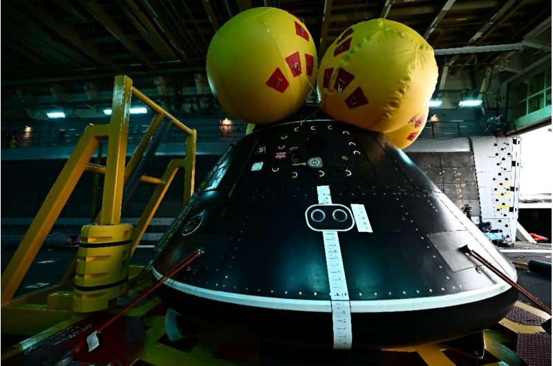 NASA deployed a life-size replica of the Orion space capsule for the rehearsal, nicknamed 'Darth Vader' for its resemblance to the 'Star Wars' franchise character