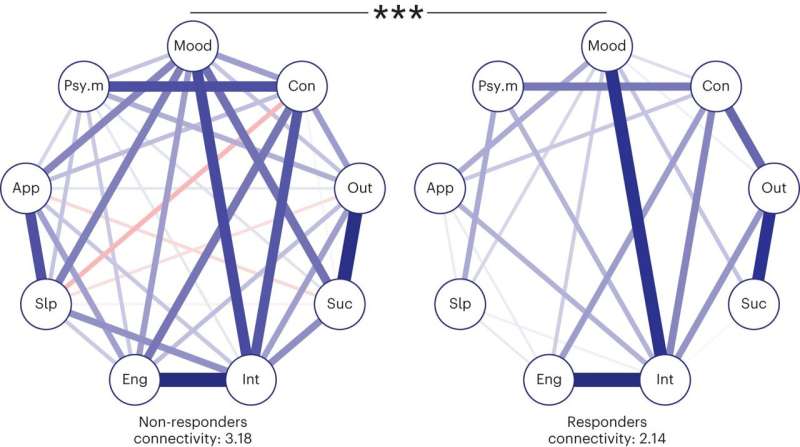 Network analysis highlights the key role of plasticity in the transition from depression to mental health 