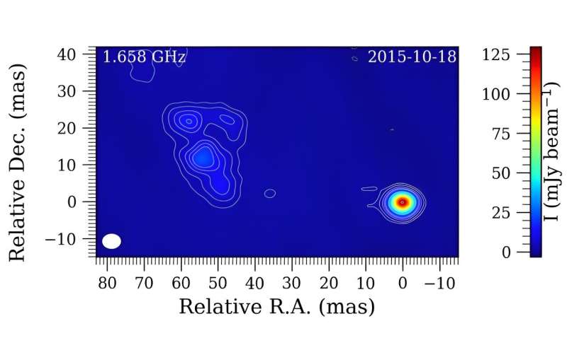 Observations explore radio jet of a powerful quasar