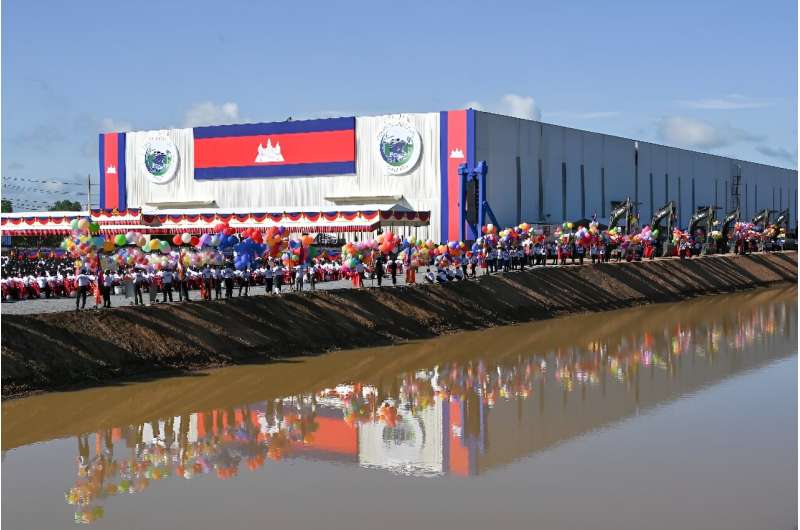 People attend the ground breaking ceremony of the Funan Techo Canal in Kandal province in Cambodia