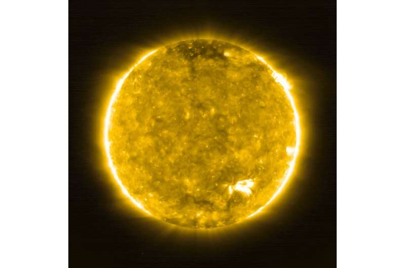 Photo of the Sun taken by the Extreme Ultraviolet Imager of the European Space Agency's Solar Orbiter probe, distributed by the ESA on July 16, 2020