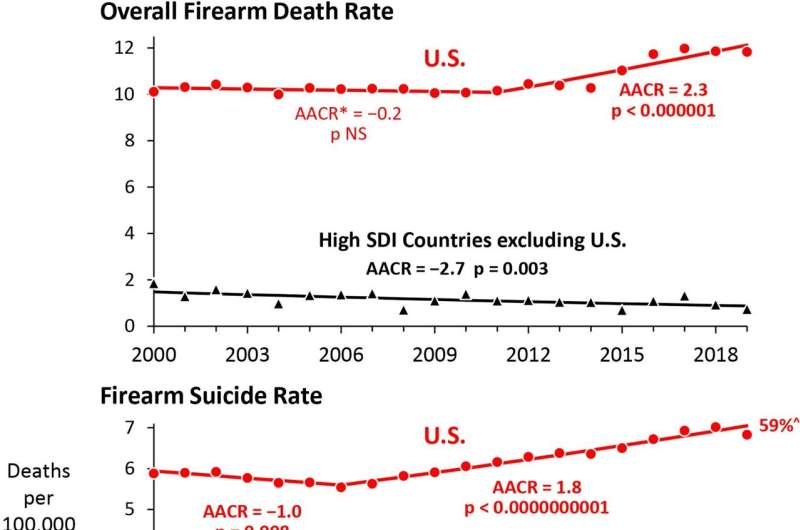 Prevalence of firearms in U.S. drives public health crisis of gun deaths, study finds