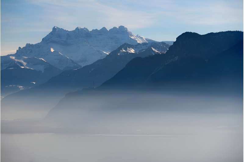 Smog is pictured over Lake Geneva in Switzerland in February 2017