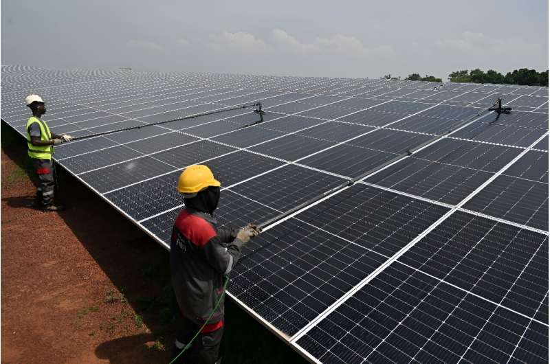 Solar panels in the northern town of Boundiali in Ivory Coast stretch across 36 hectares (89 acres)