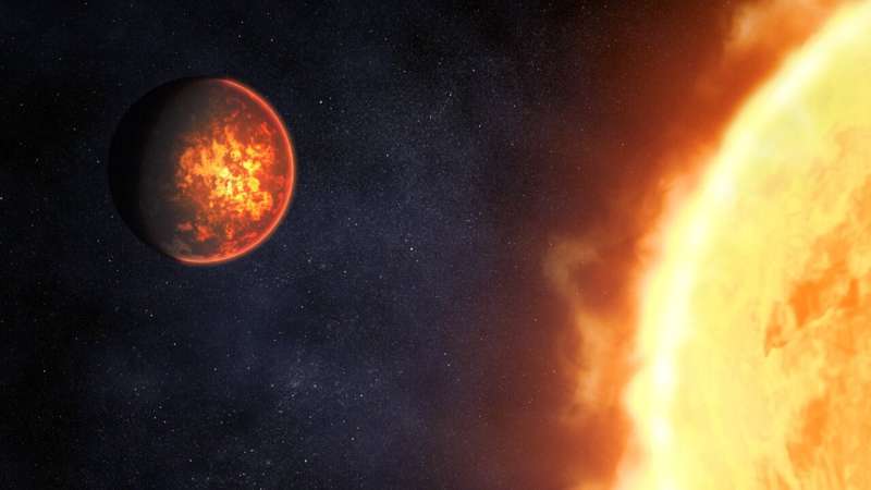 Squeezed by neighbors, planet glows with molten lava