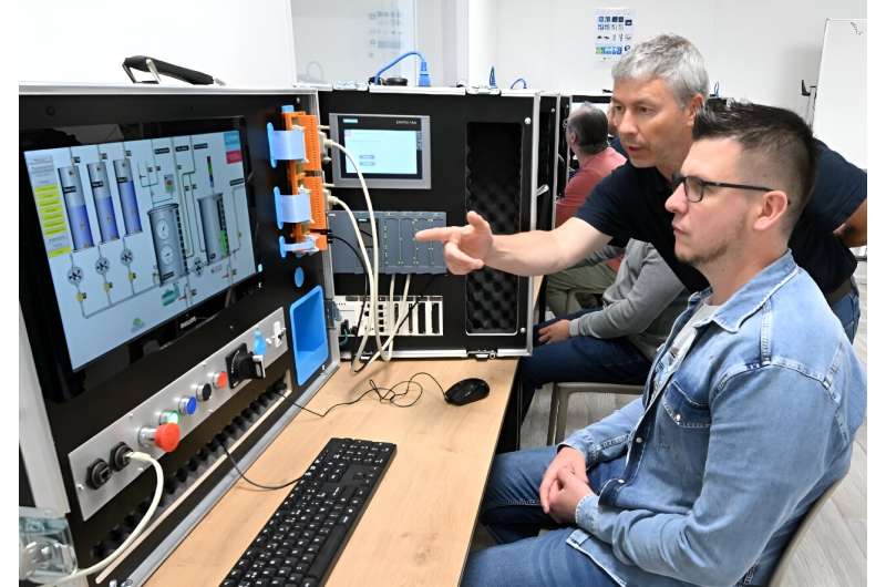 Stellantis employees train to work at the Douvrin battery factory