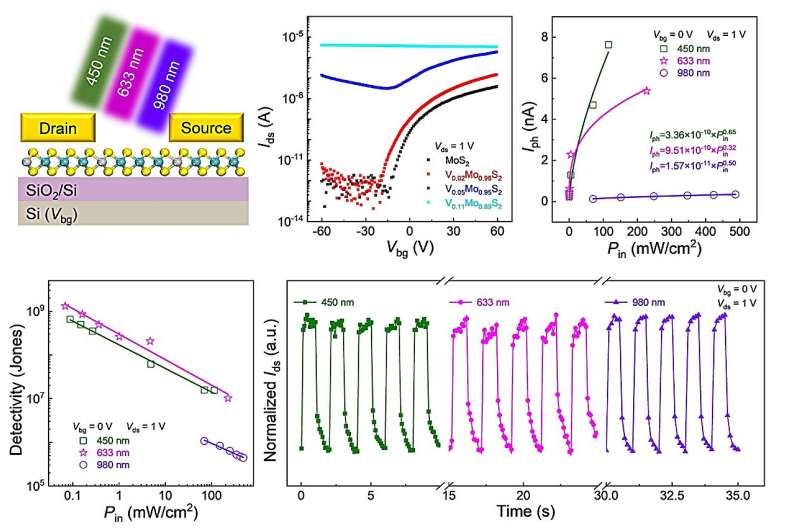 Substitutional doping of two-dimensional semiconductor for broadband photodetector