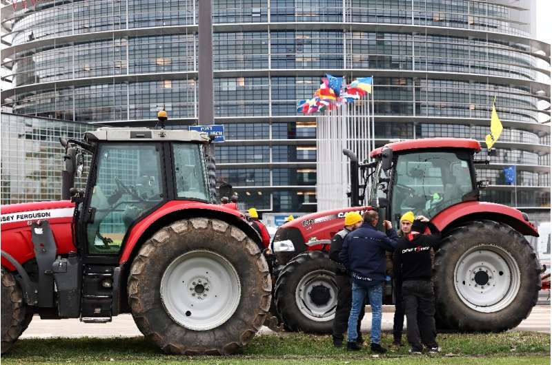 The latest EU climate announcements came as dozens of farmers protested outside the European Parliament building in Strasbourg