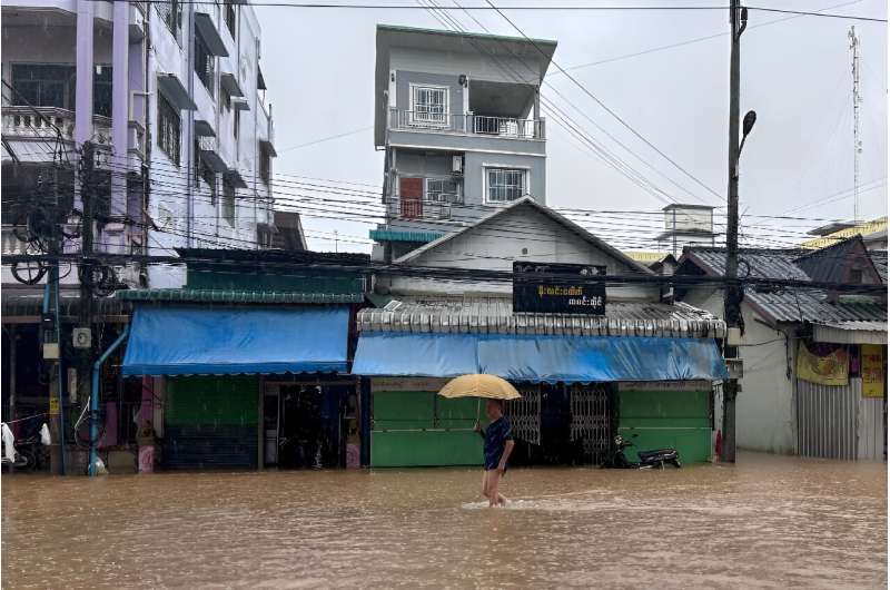 The Myanmar town of Tachileik, which borders northern Thailand's Chiang Rai province, is flooded after days of rain