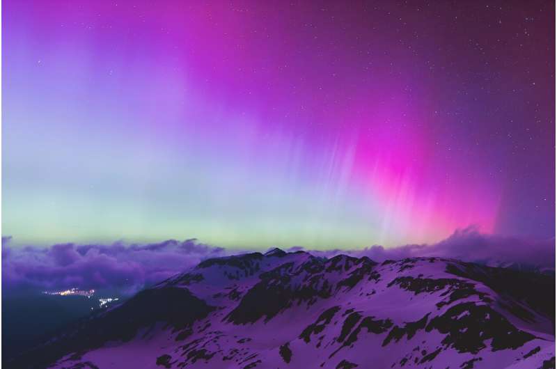 The northern lights over mountains in Austria