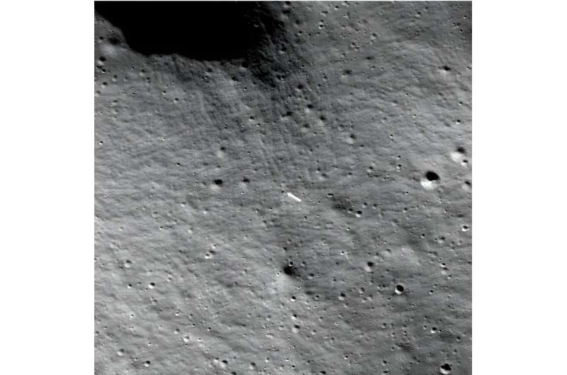 This image courtesy of Nasa, shows NASA’s Lunar Reconnaissance Orbiter capturing this image of the Intuitive Machines’ Nova-C lander, called Odysseus, on the Moon’s surface on February 24, 2024